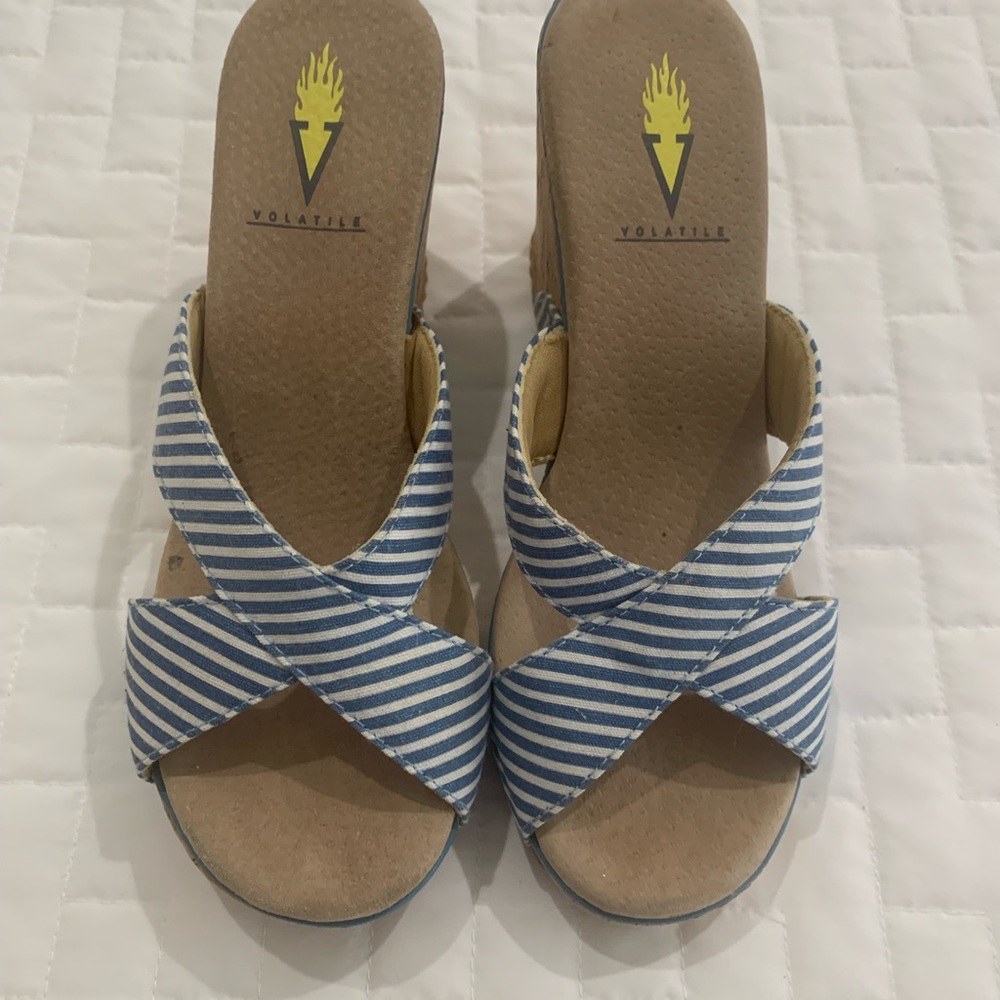 Volatile Blue and White Striped Wedges